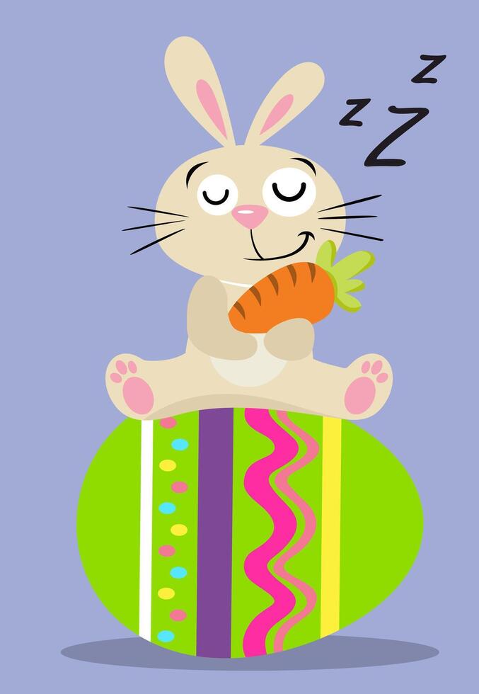 Cute illustration with funny bunny sleeping holding a carrot vector