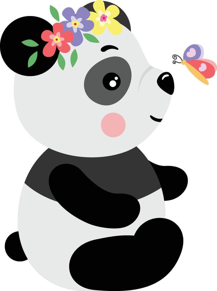 Panda with Flowers and Butterfly vector
