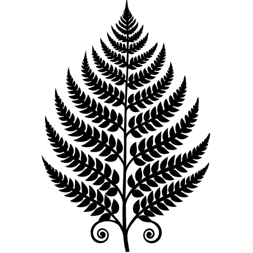 Exotic Fern Leaf Silhouette with Symmetrical Artistic Style vector