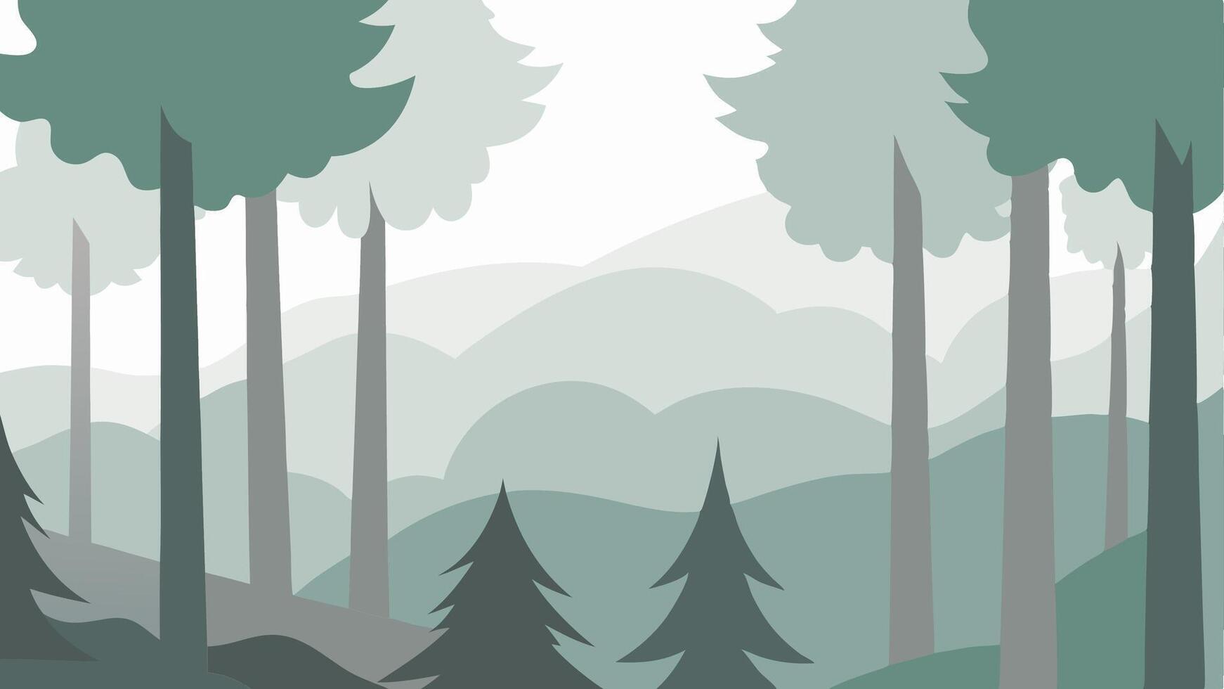 Desaturated Forest Misty Trees in Serene Woodland Illustration vector