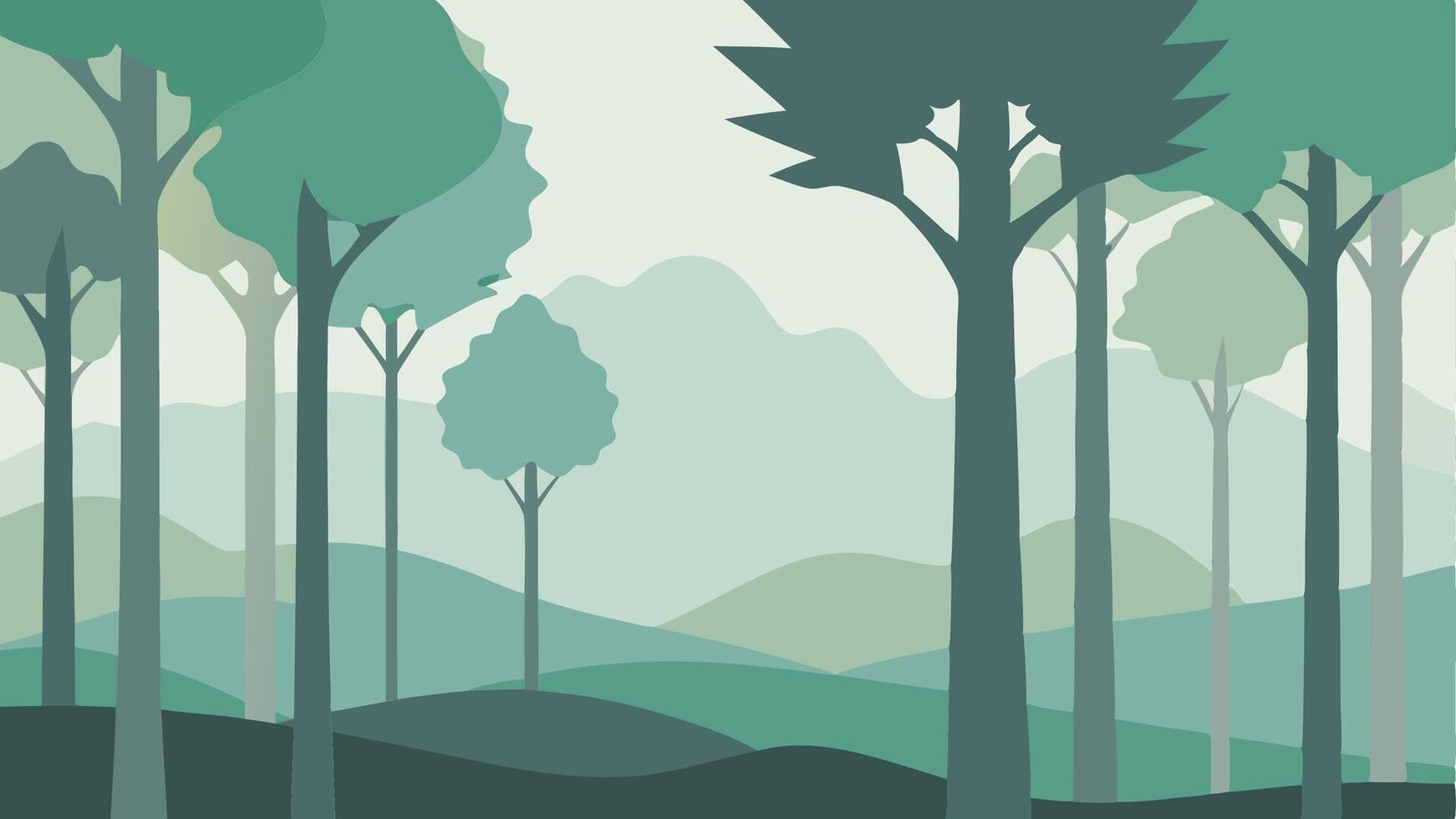 Desaturated Forest Scene with Misty Trees in a Serene Woodland Illustration vector