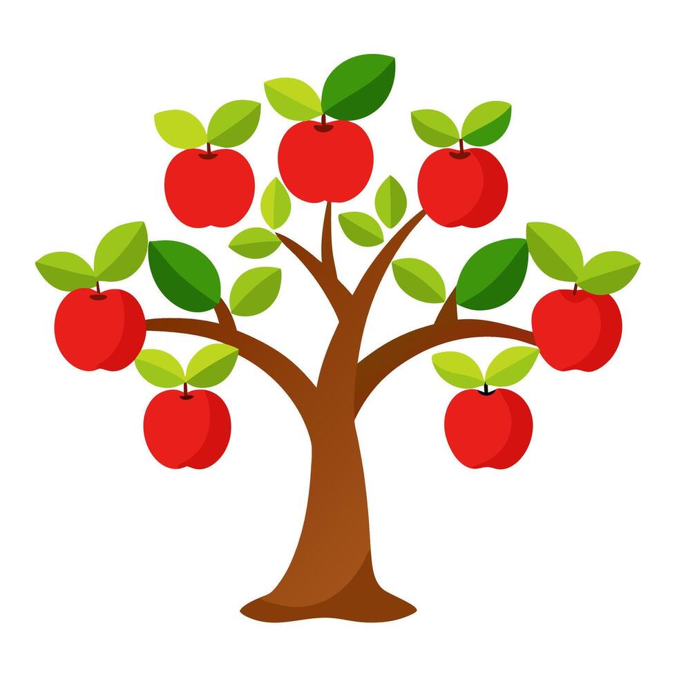 A detailed illustration of an apple tree with vibrant green leaves and fruit. vector