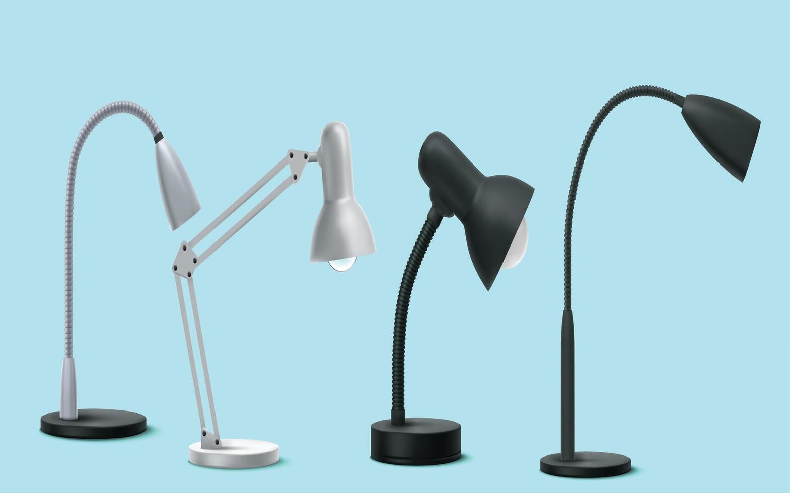 New Set with different stylish table lamps on white background. Banner design vector