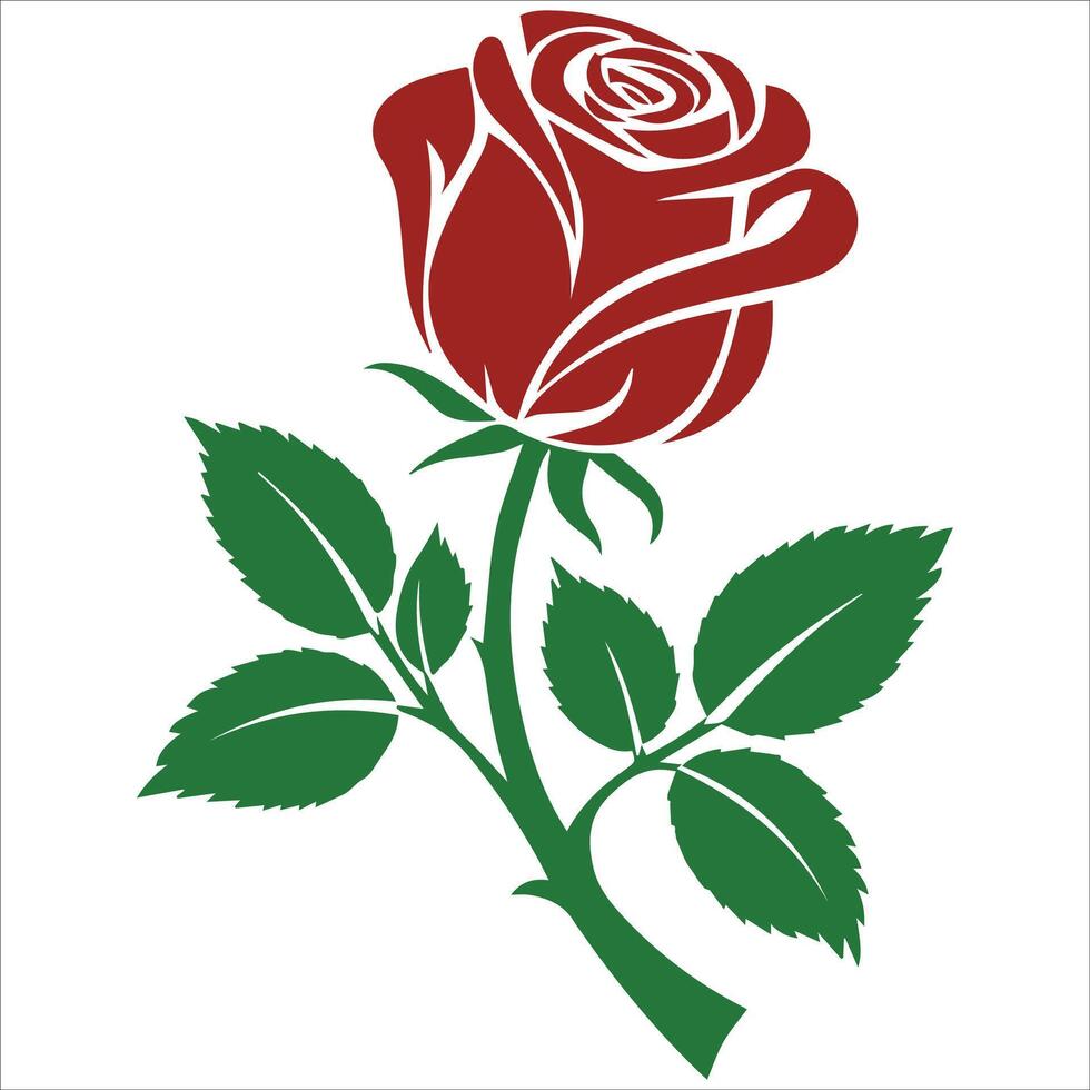 Nature's Romance Red Rose with Leaves vector