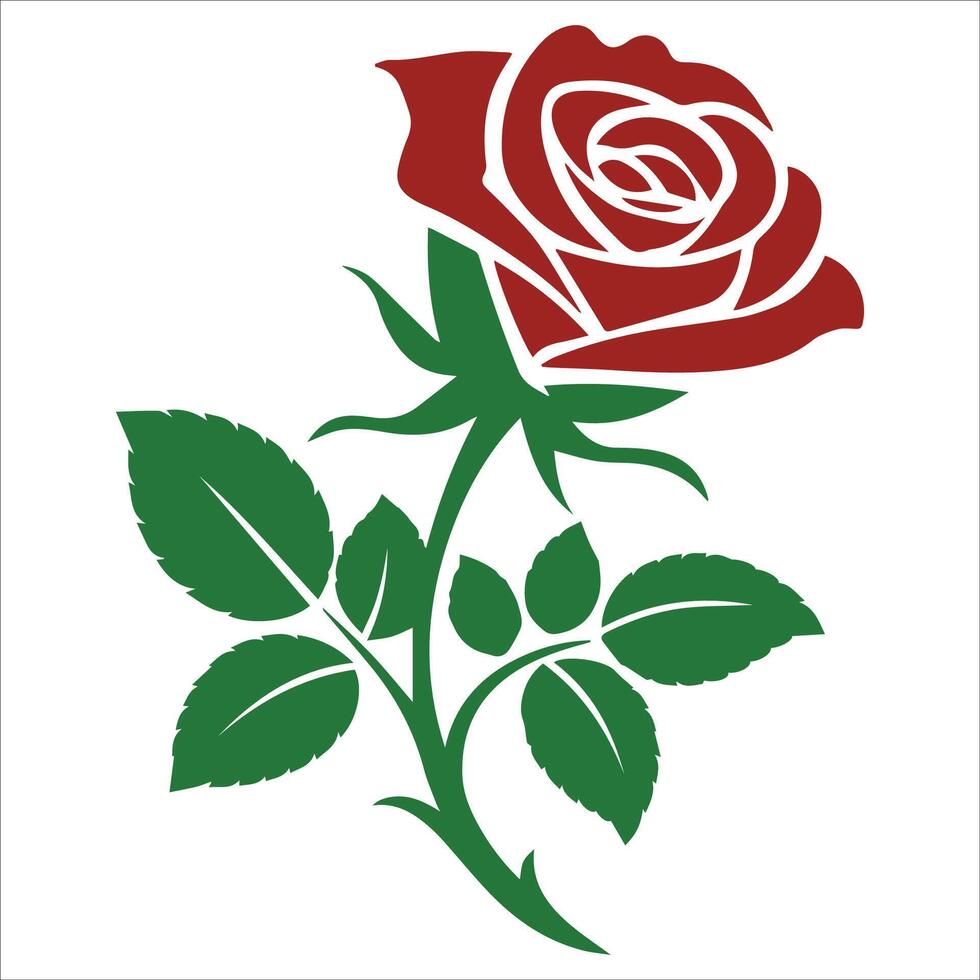 Radiant Blossom Red Rose and Green Leaves vector