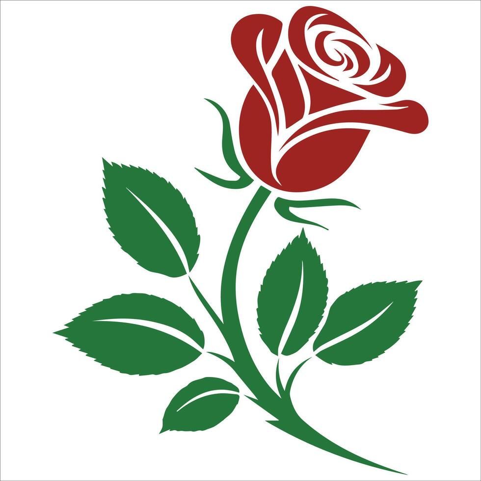 Blooming Elegance Red Rose with Green Leaves vector
