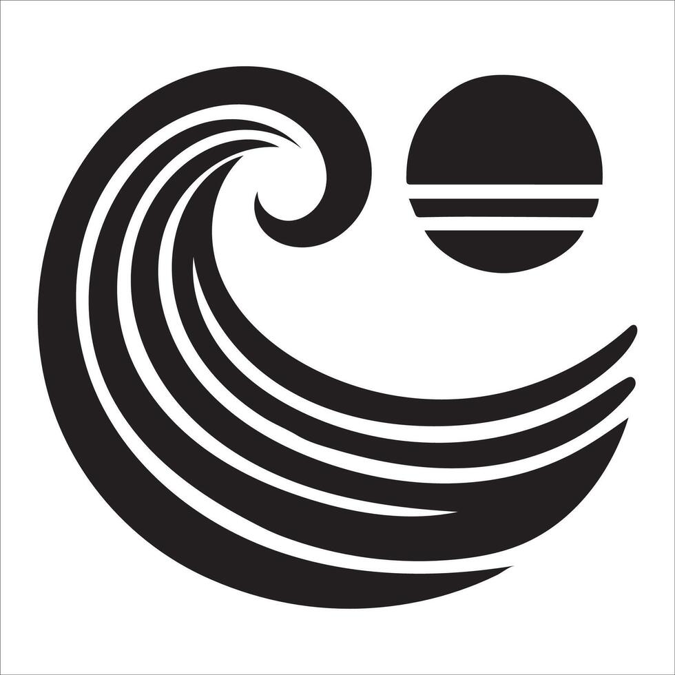 Abstract Wave and Sun Silhouette vector