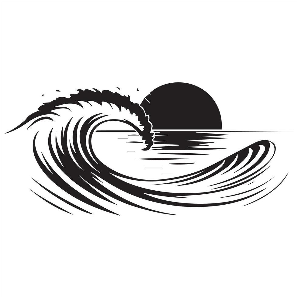 Abstract Wave and Sun Silhouette Design vector