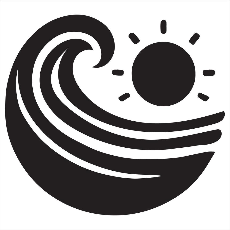 Graceful Wave with Sun Silhouette vector