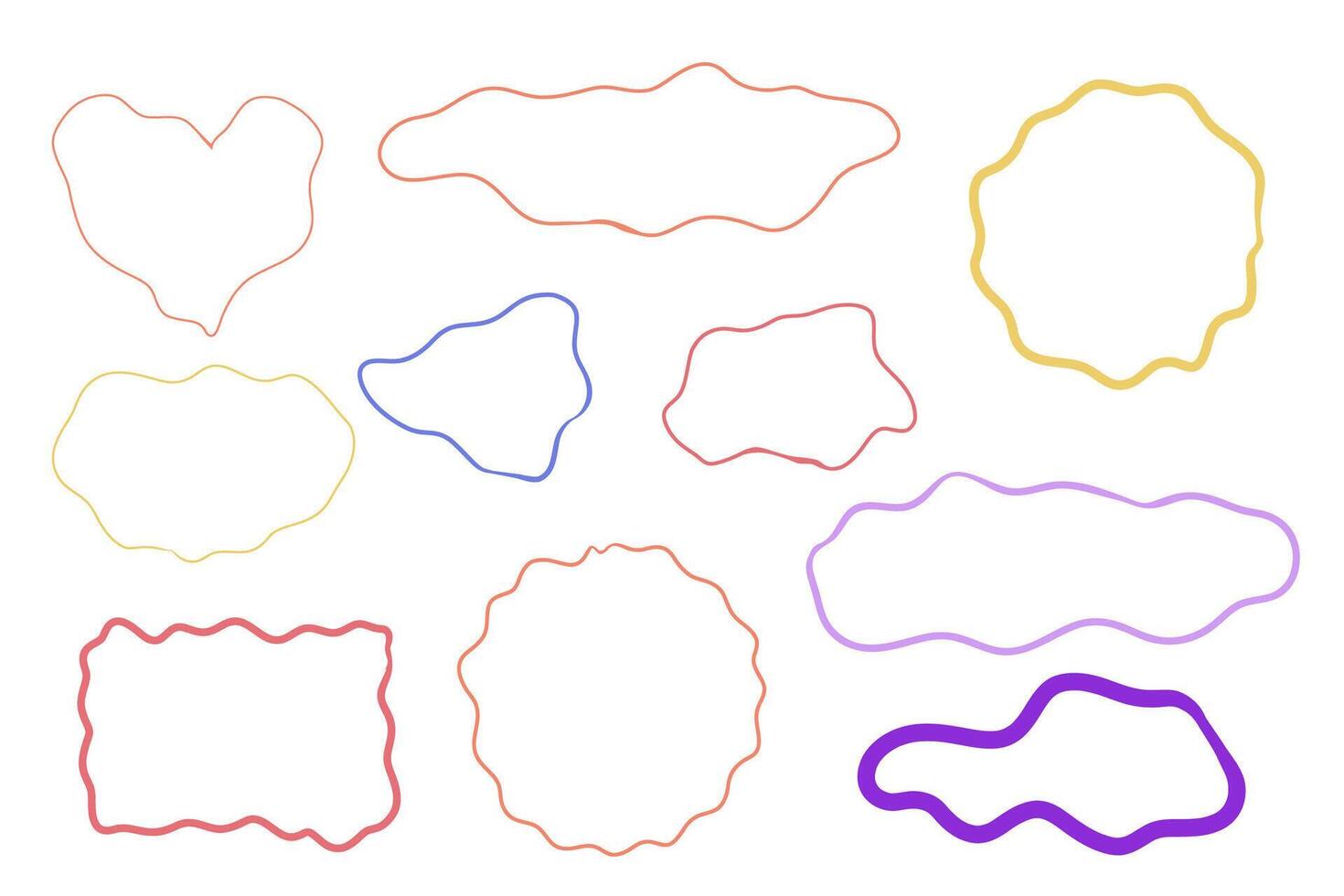 Zig zag frame border squiggle wavy set, underline brush stroke curved edges hand drawn empty tet box. Speech bubble badge jagged abstract shape. vector