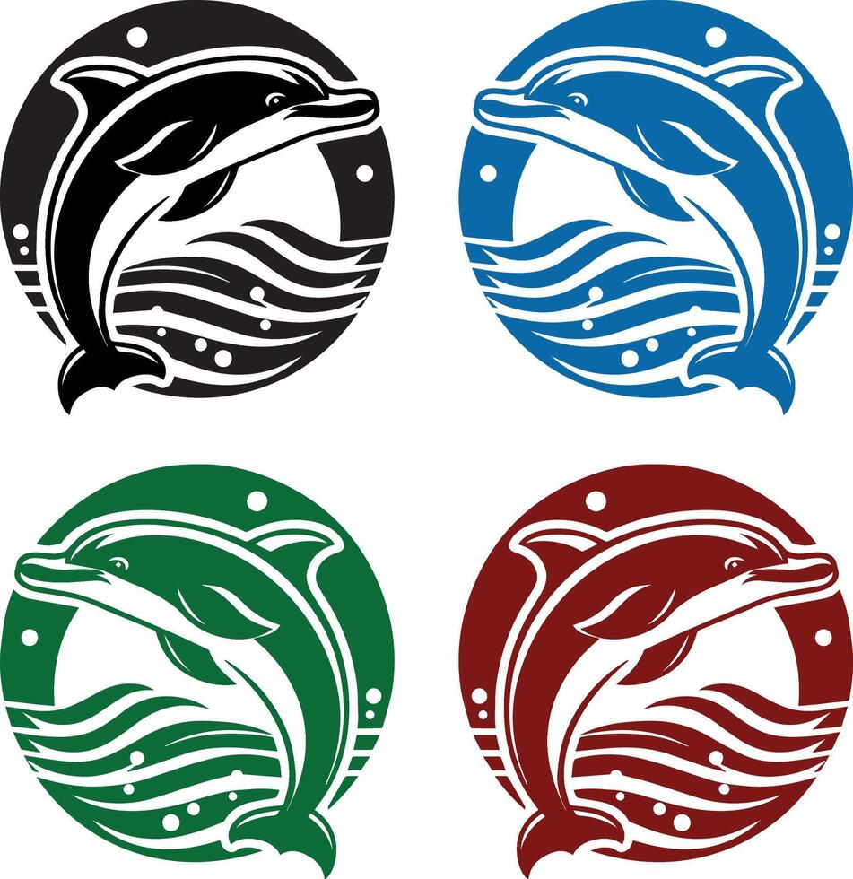 Dolphin in Circle with Waves Reflecting Freedom and Ocean Life vector