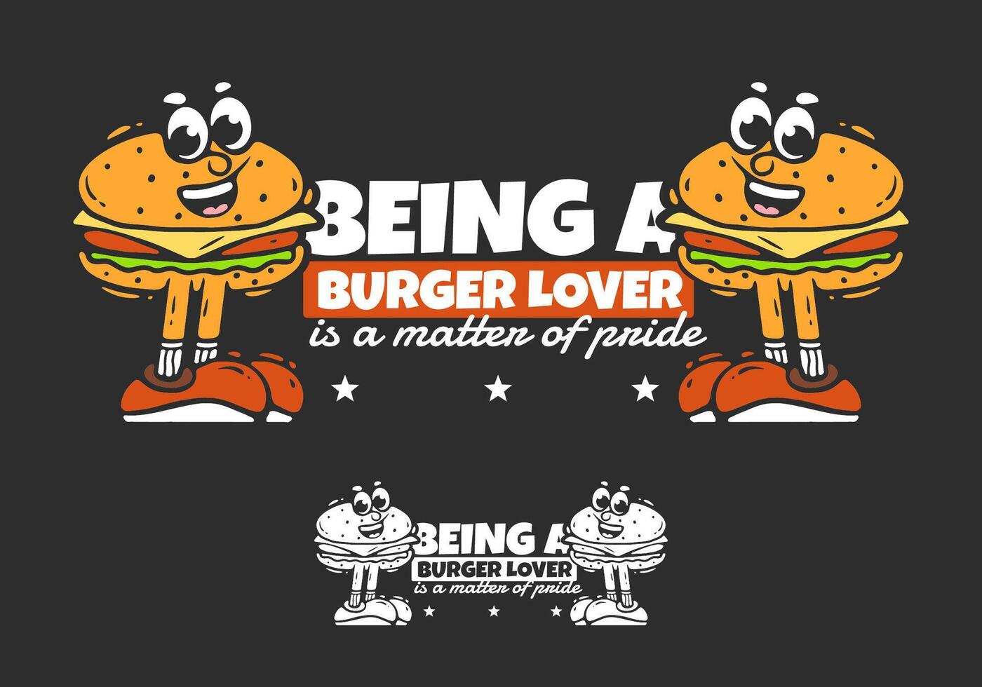 Two Burger character with legs illustration. Being a burger lover is a matter of pride vector