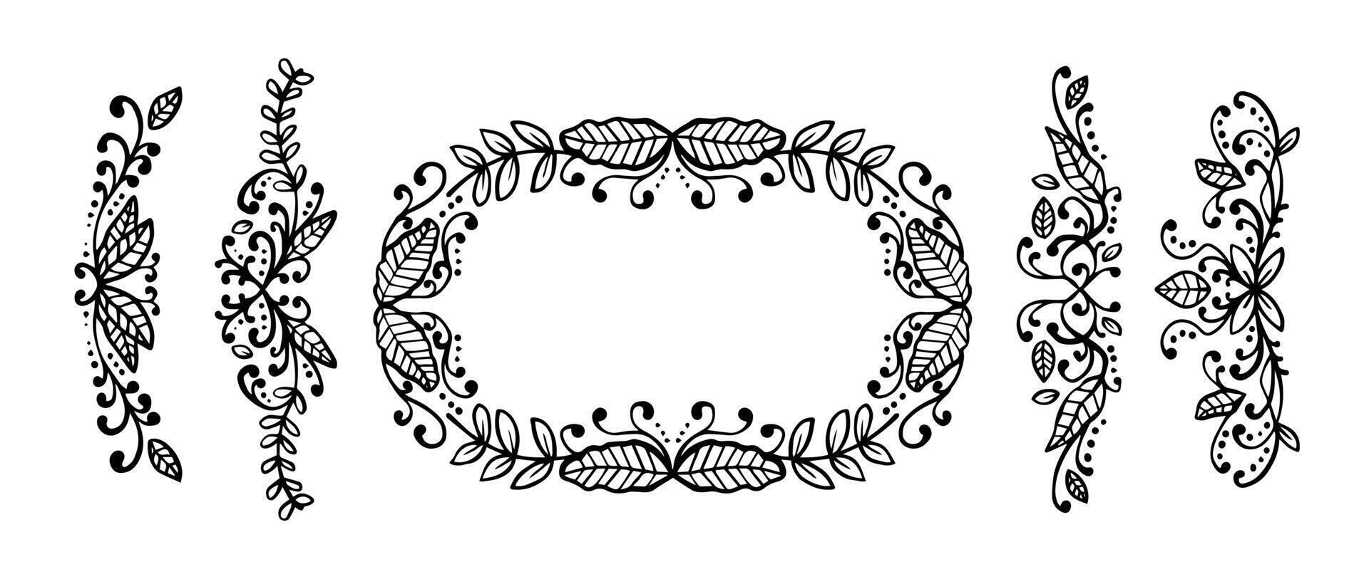 Set of hand drawn floral decoration elements on black colour vector