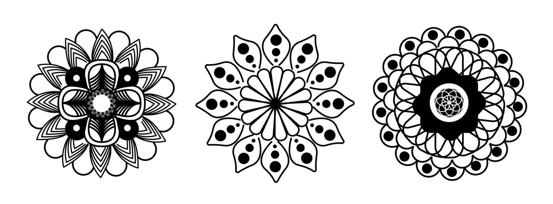 Set collection of hand drawn mandalas on black colour vector
