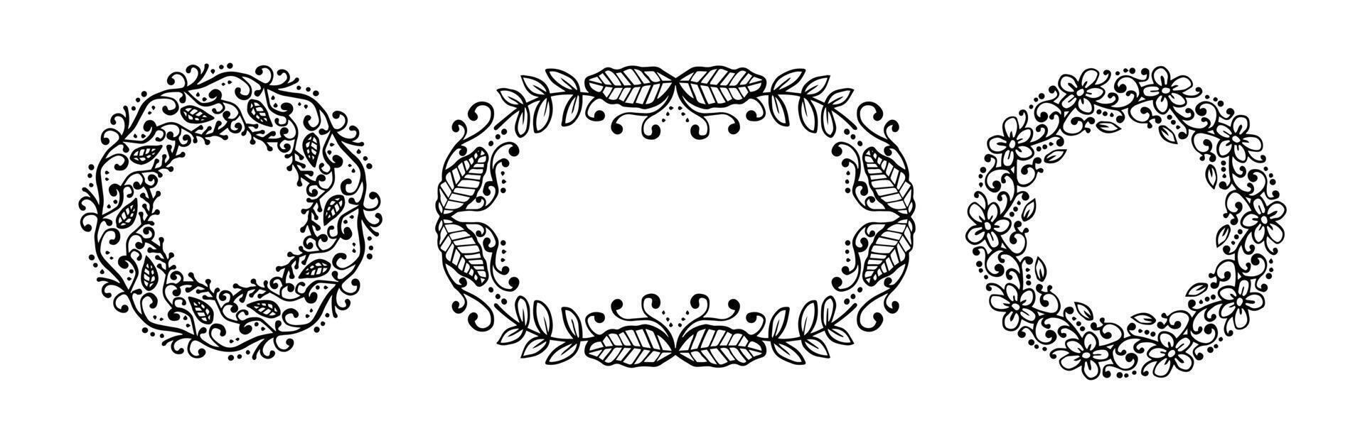 Set of hand drawn floral decoration elements on black color vector