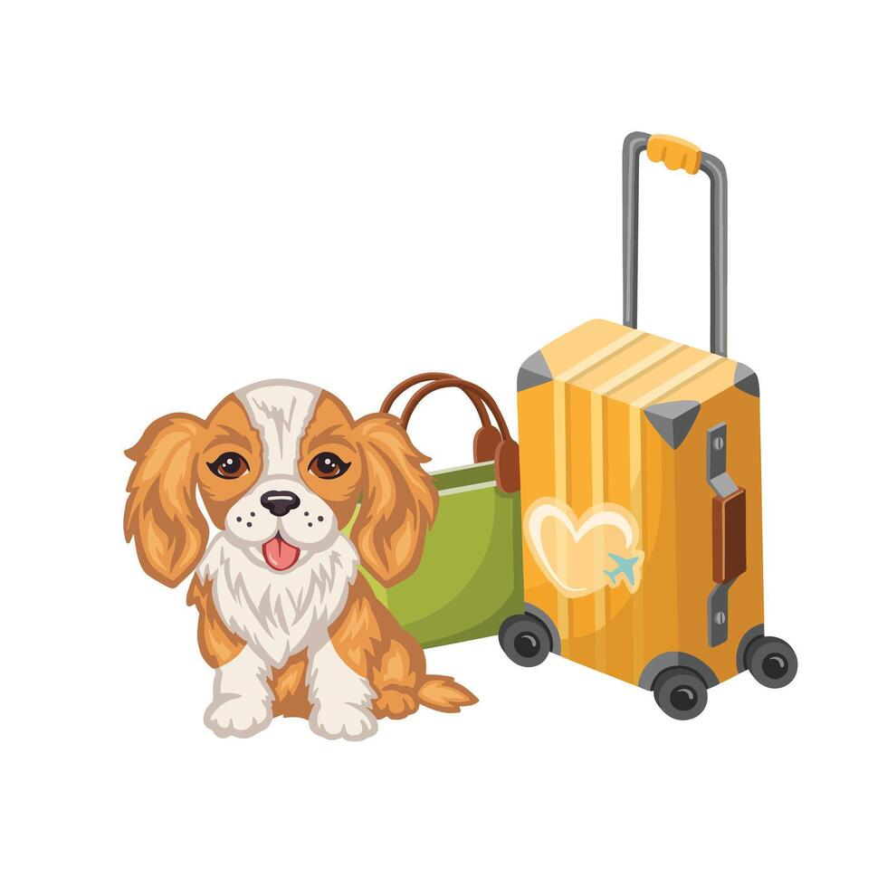 Sticker red king charles spaniel dog traveler illustration vector