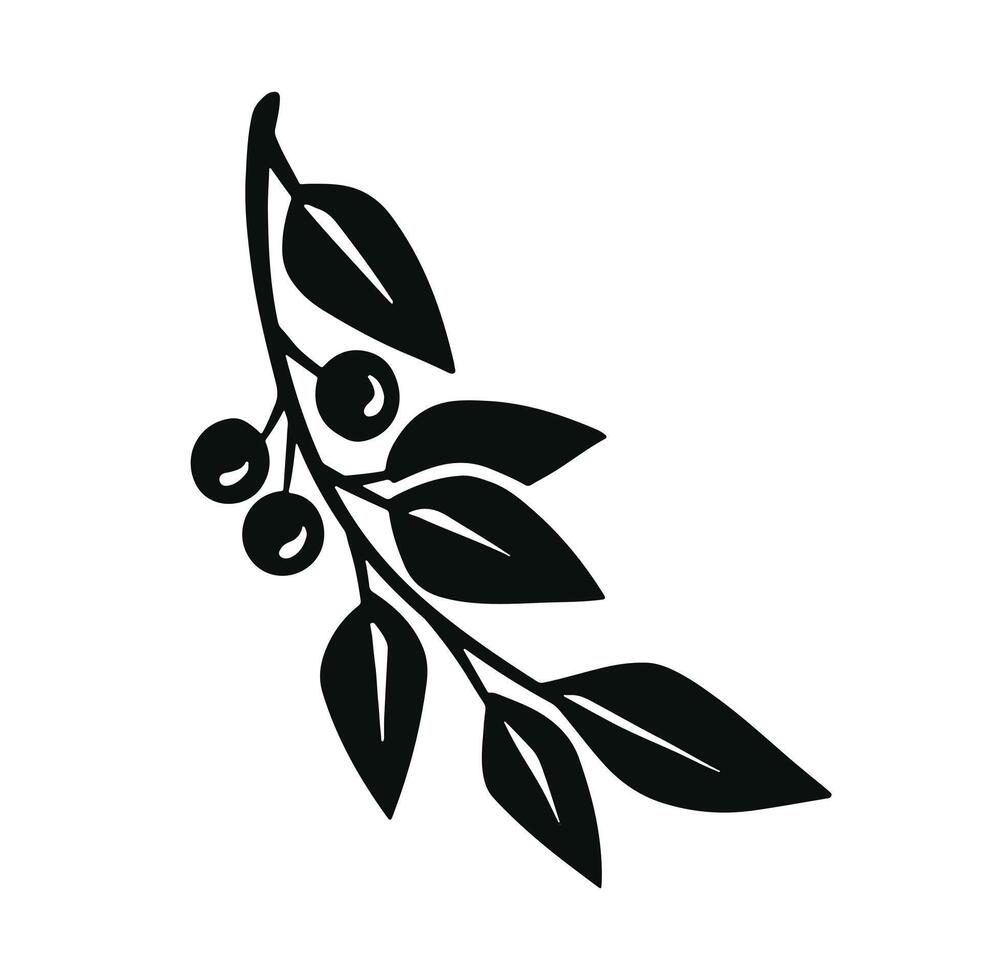 black and white silhouette of decorative branch hand drawn illustration vector