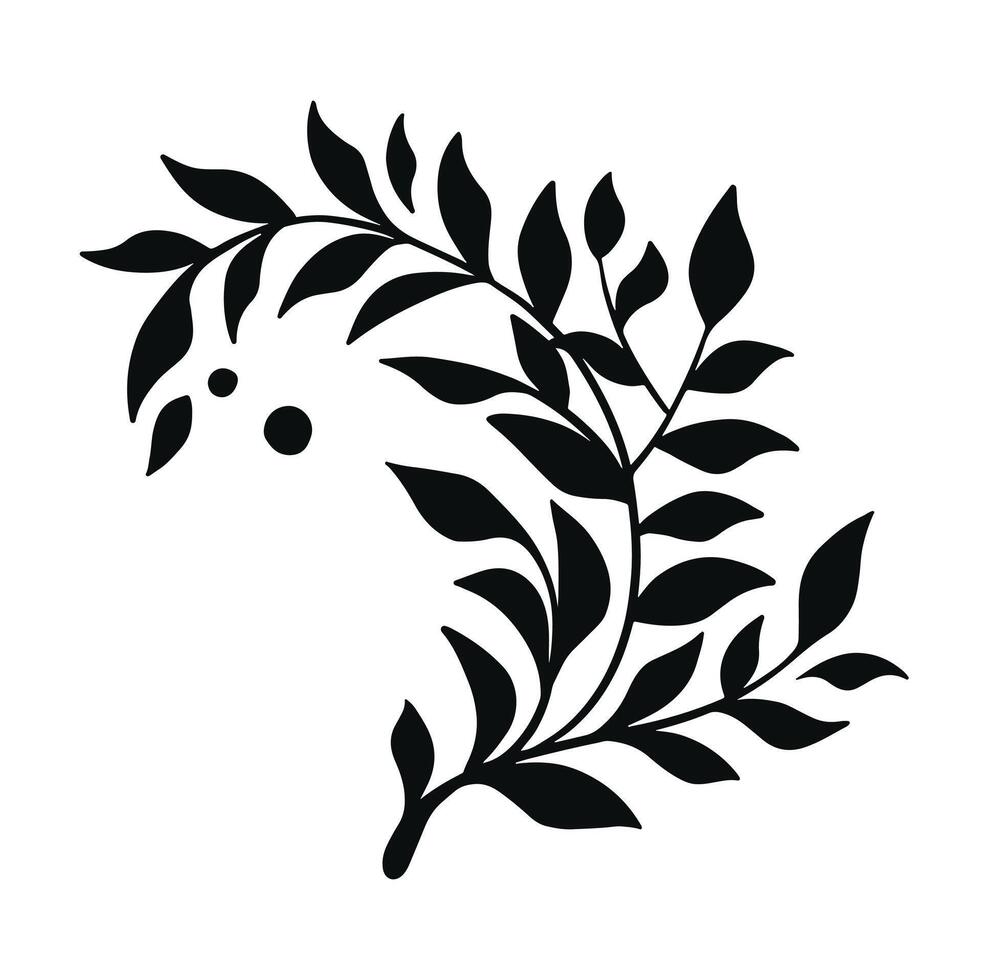 black and white silhouette of a branch with leaves illustration with hands vector