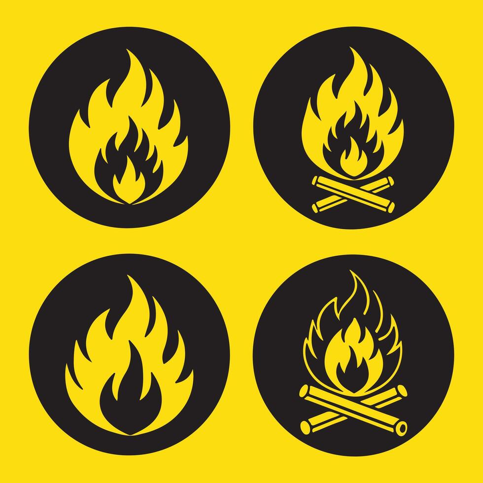 Fire Icon Set Silhouette Design Pack vector
