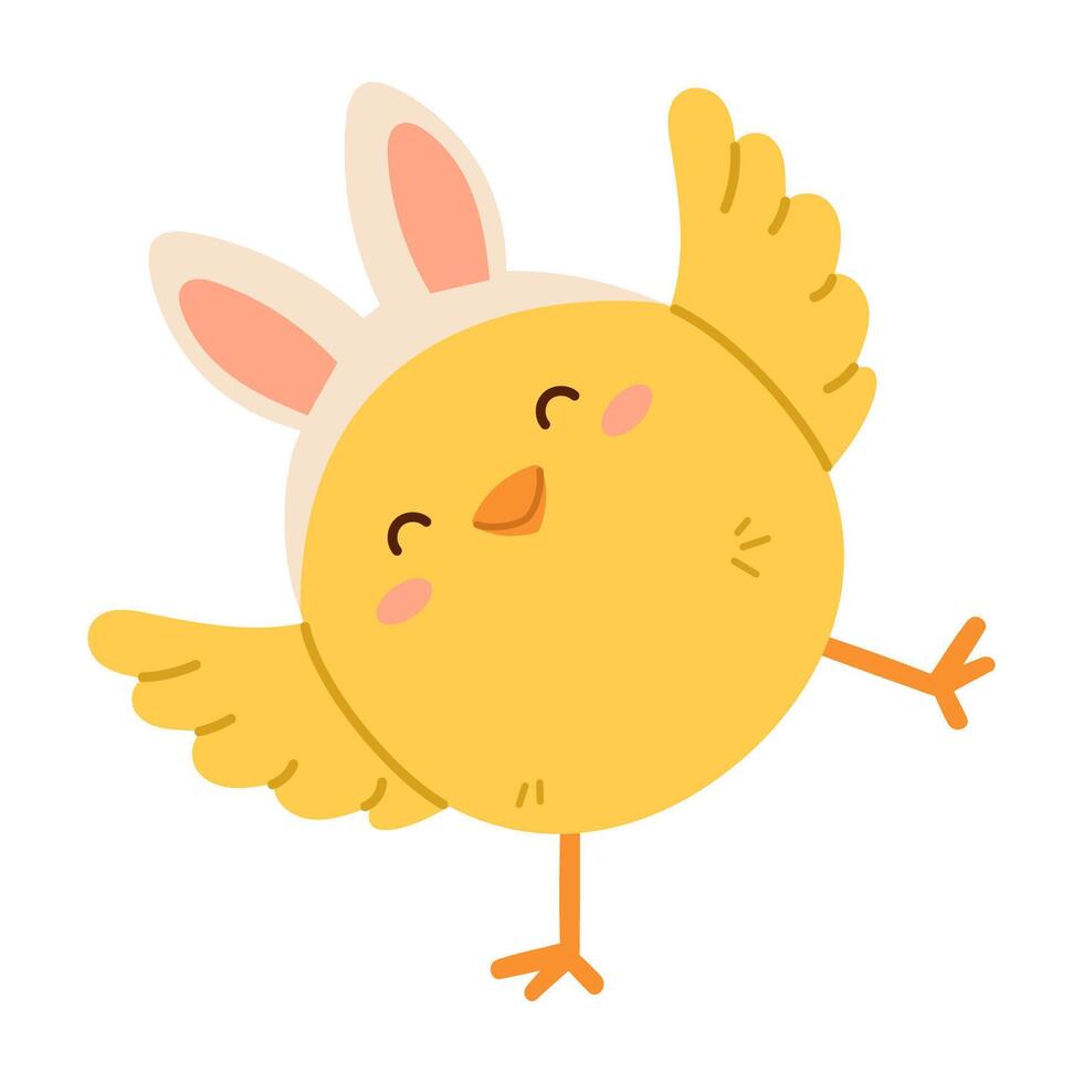 Happy little chick with Easter bunny ears. Flat isolated illustration vector
