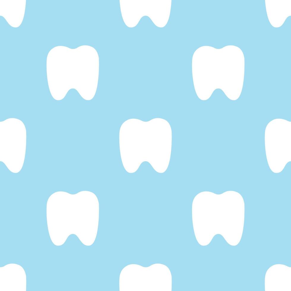 A minimalistic pattern for dentistry. Outline of a white tooth on a blue background. Seamless texture. vector