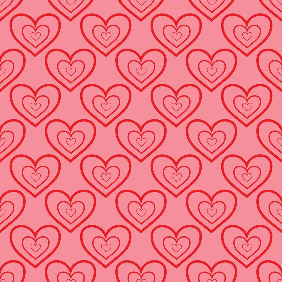 PrintPink pattern with red linear hearts for Valentine's Day vector