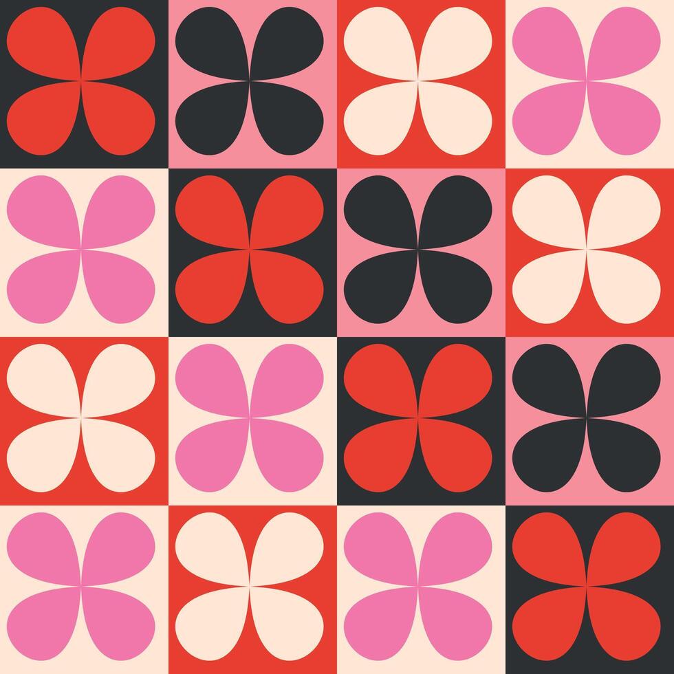 Retro seamless pattern with geometrical flowers vector