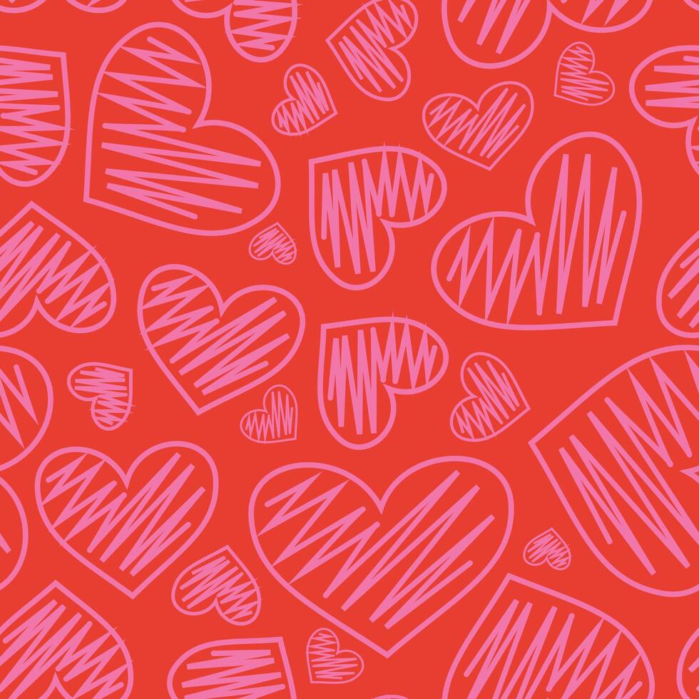 Red Valentine pattern with pink hearts vector