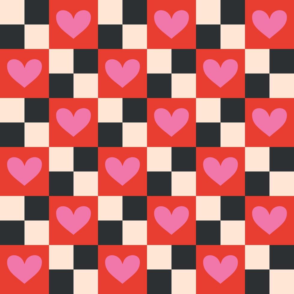 Retro geometrical Valentine's Day pattern with hearts vector