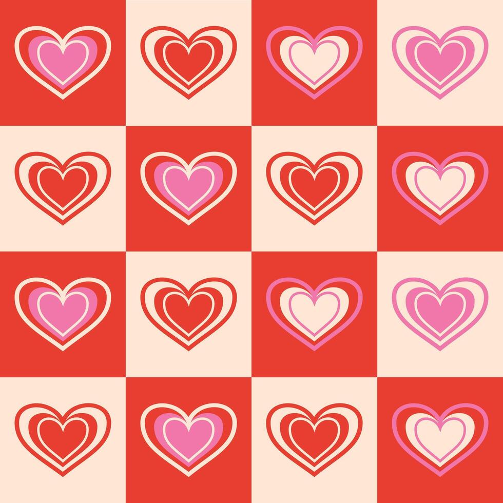 PrintRetro geometrical Valentine seamless pattern with hearts vector