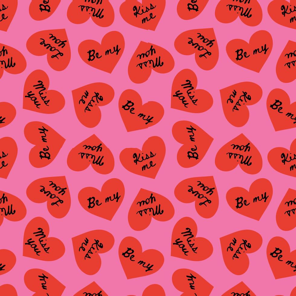 Pink pattern with red hearts with quotes vector