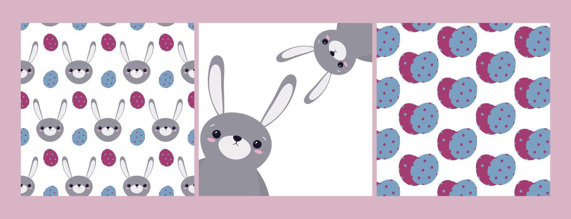 Easter. Set of posters. Seamless pattern with rabbit. vector