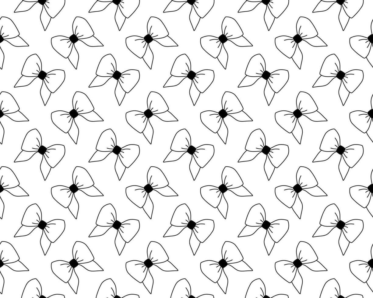Bow doodle. Seamless pattern isolated on white background. Outline vector