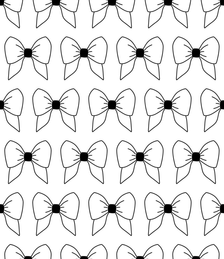 Bow doodle. Seamless pattern. Isolated on white background. Outline vector