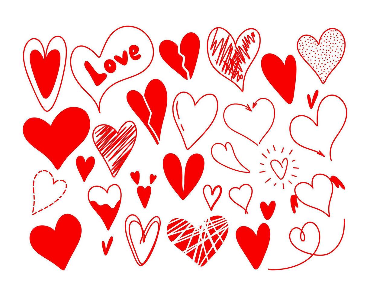 Set of Hearts. Hand drawn hearts isolated. vector