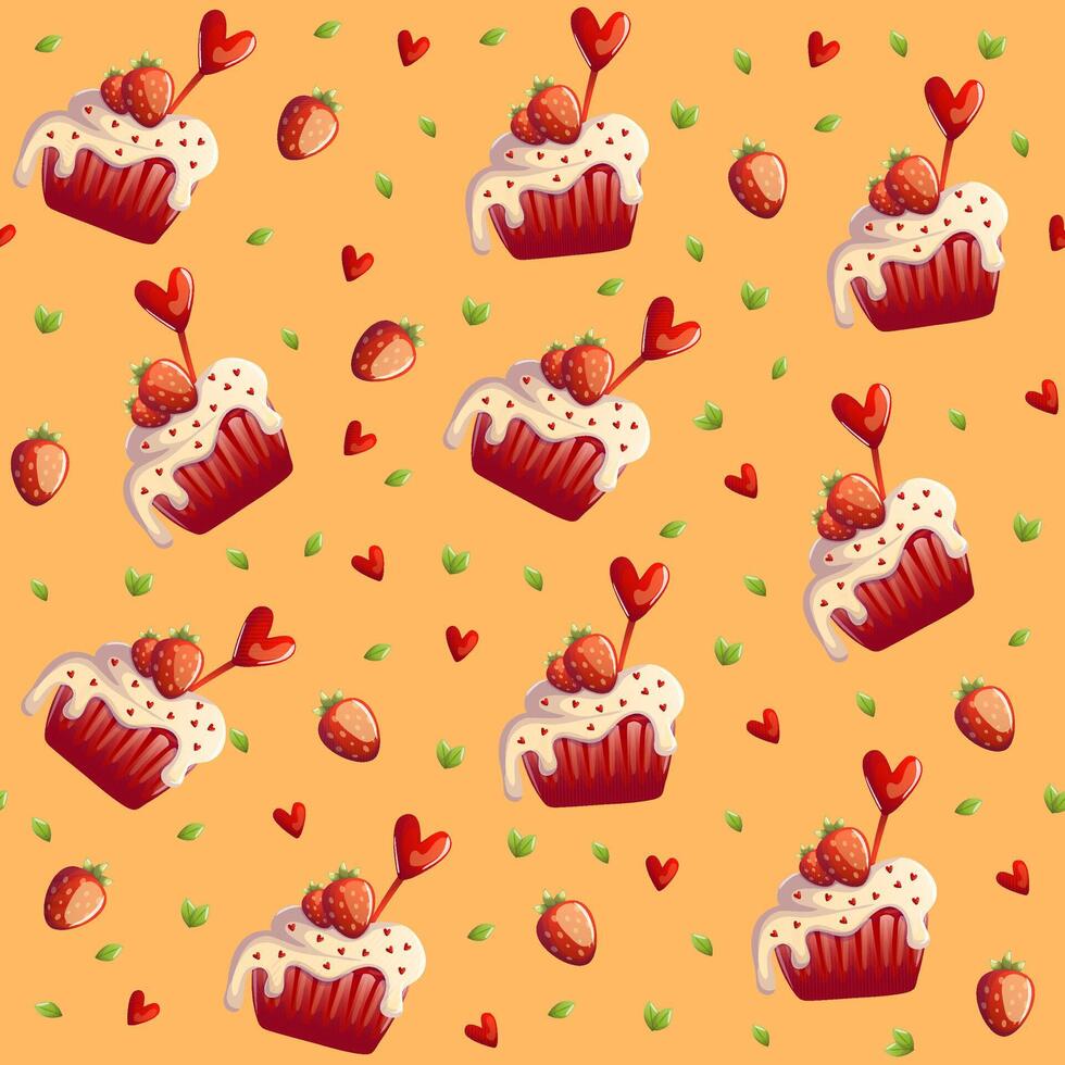 pattern featuring Red Velvet cupcakes vector