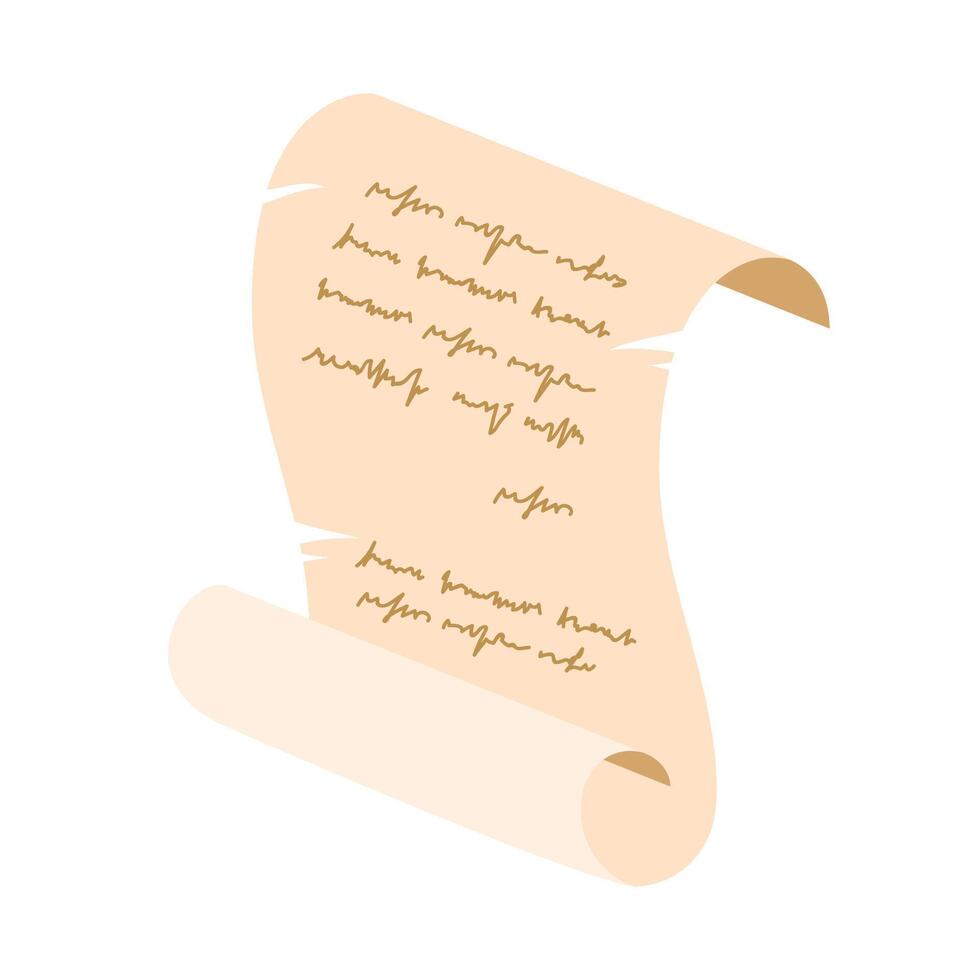 Old parchment paper scroll, ancient papyrus manuscript. Certificate, treasure map or document, letter, message or diploma. illustration. vector