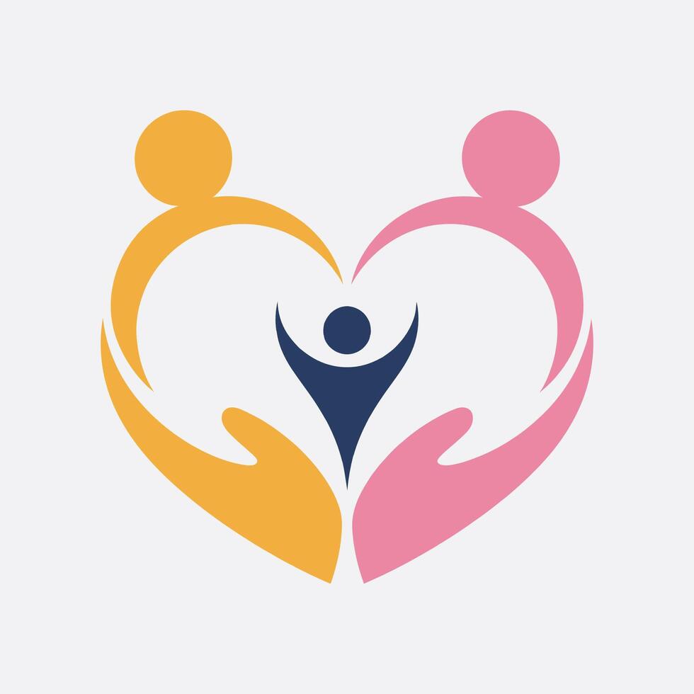 a heart shaped logo with two people holding hands icon vector