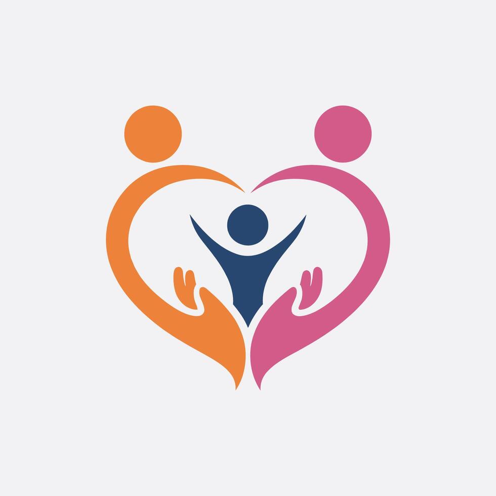 a heart shaped logo with two people holding hands vector