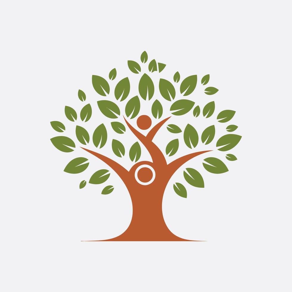 a tree with leaves and a person in the middle vector