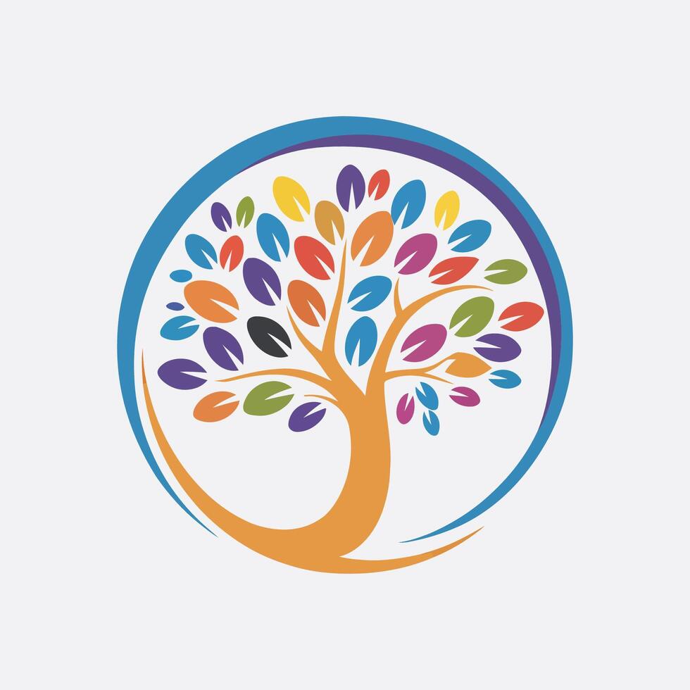 a colorful tree logo with leaves logo vector