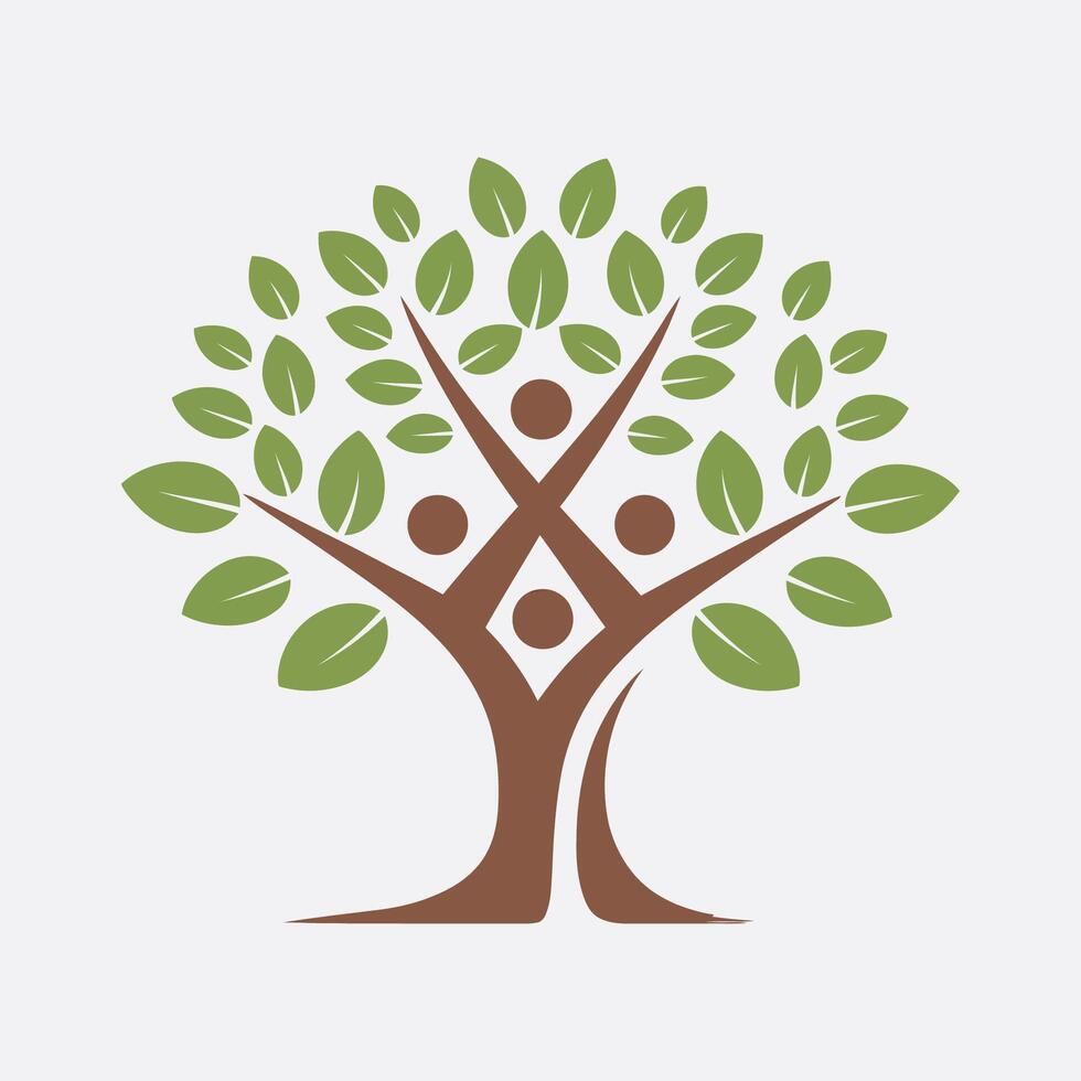 a family tree logo with leaves and people vector