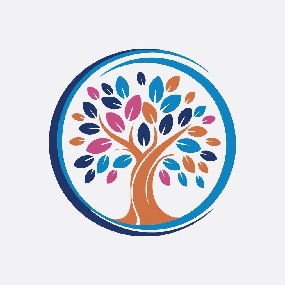 a colorful tree logo with leaves icons vector