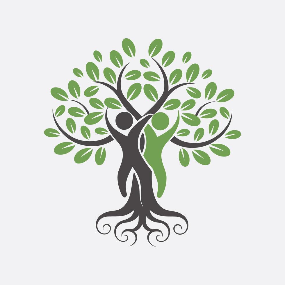 a tree with two people holding hands logo vector