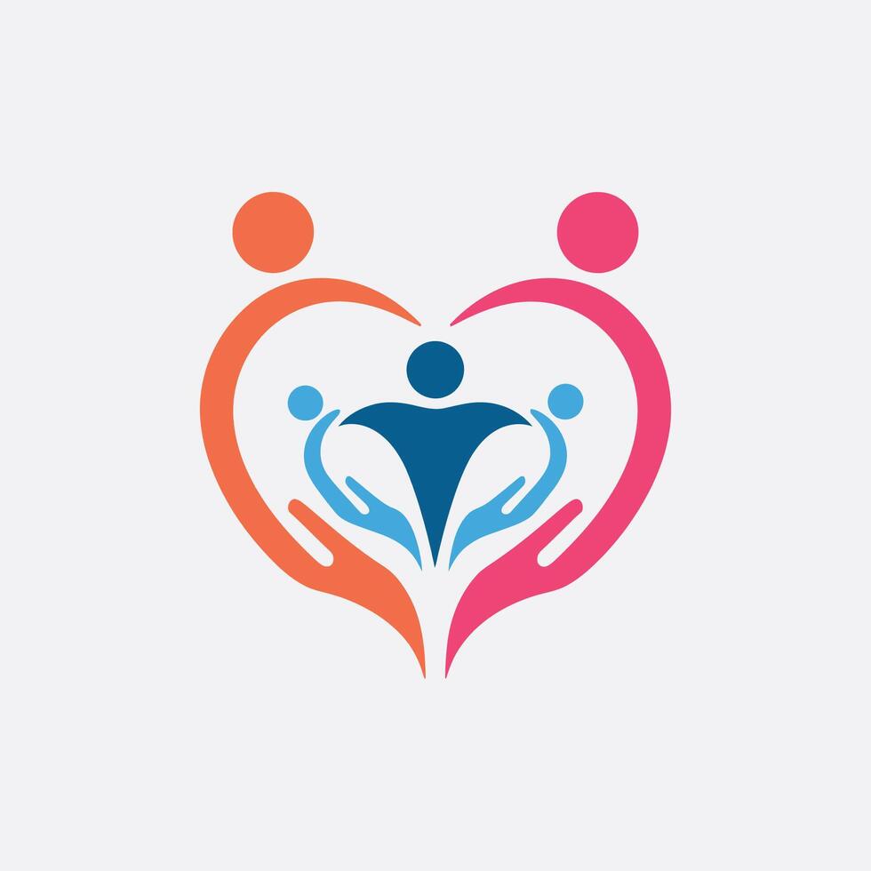 a heart shaped logo with two people holding hand vector