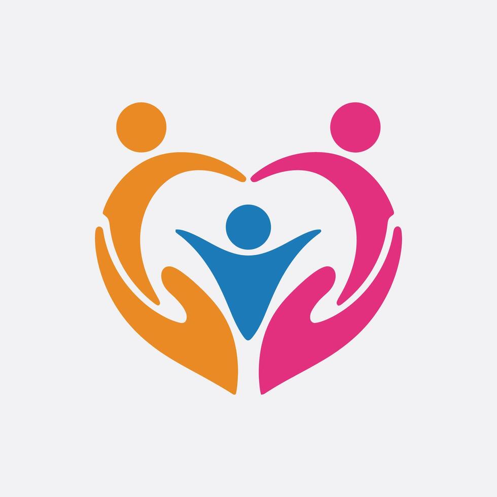 people holding hands in heart shape logo vector