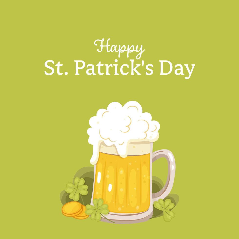 Happy st. patricks day. A simple postcard with beer, clover. vector