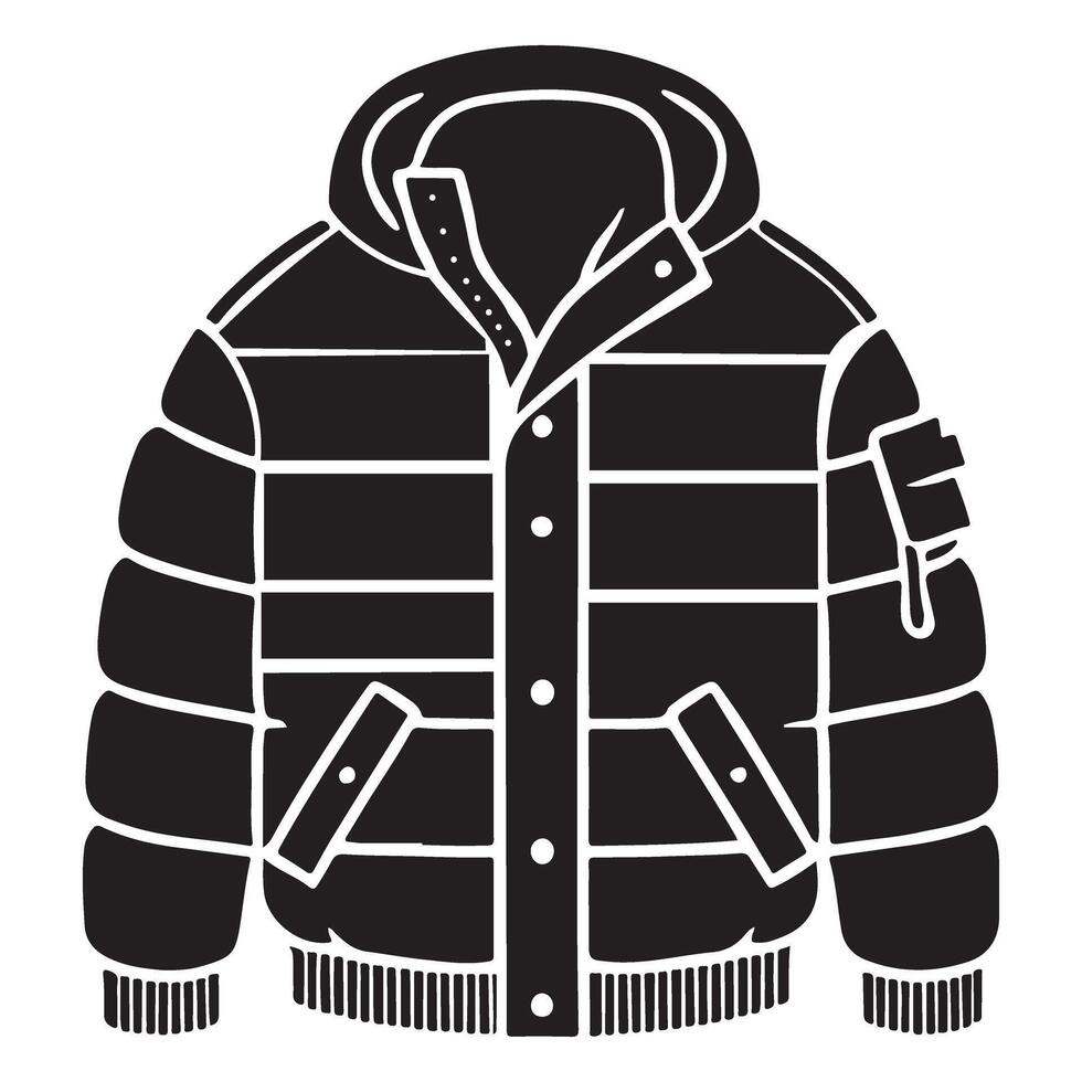 Black Silhouette of a Warm Winter Puffer Jacket vector