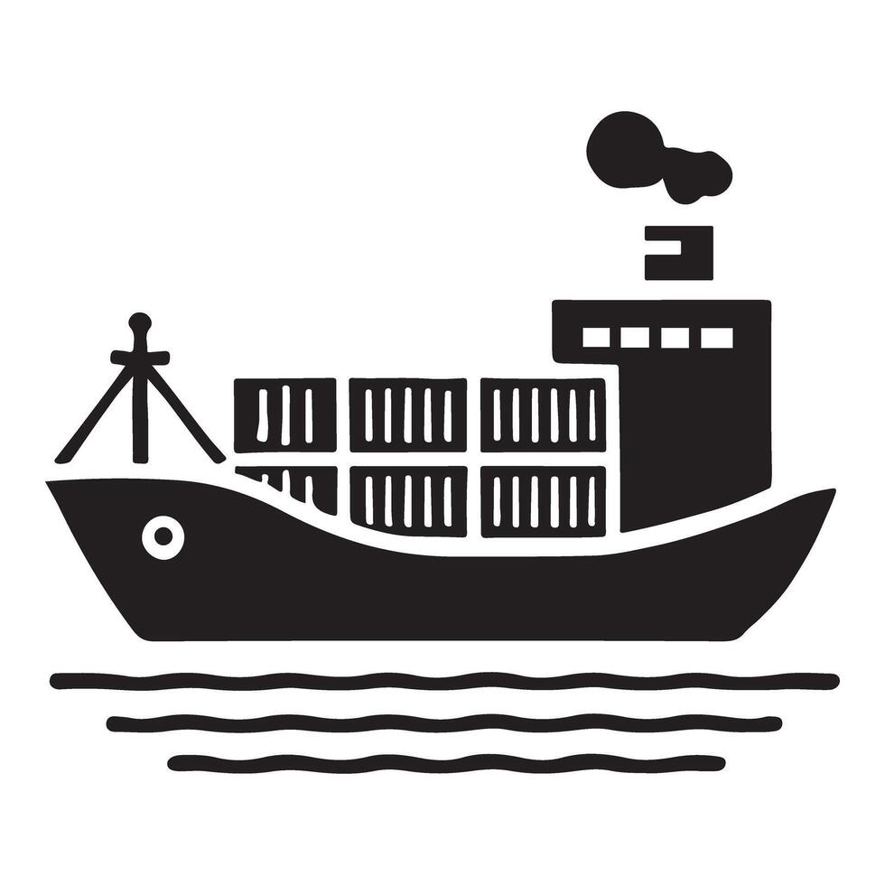 Silhouette of a Cargo Ship at Sea vector