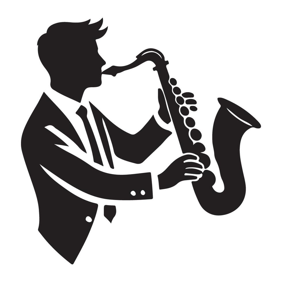 Saxophone Player Silhouette Illustration Jazz Music Icon vector